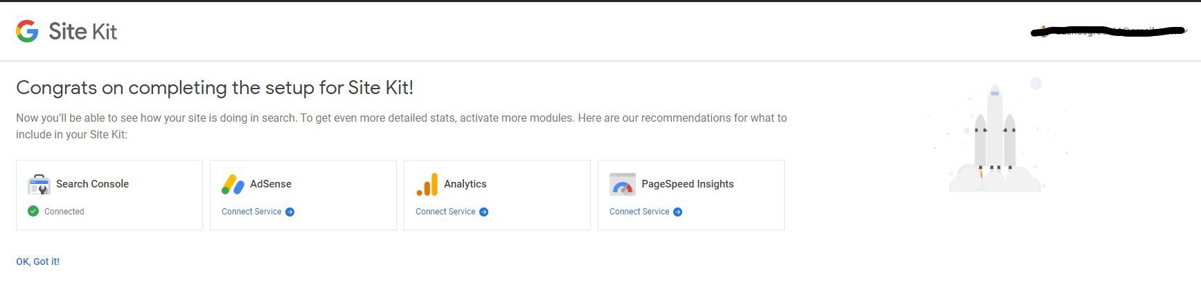 Google Site Kit Dashboard bovenkant